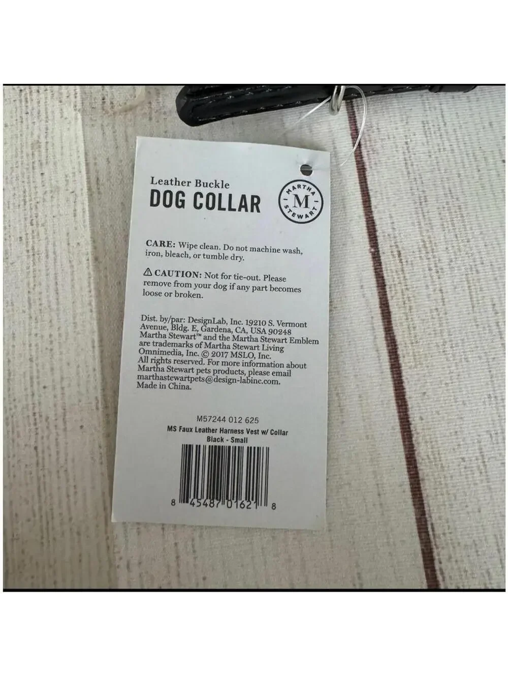 NWT Martha Stewart leather buckle Dog Collar, black, neck size 12-15”